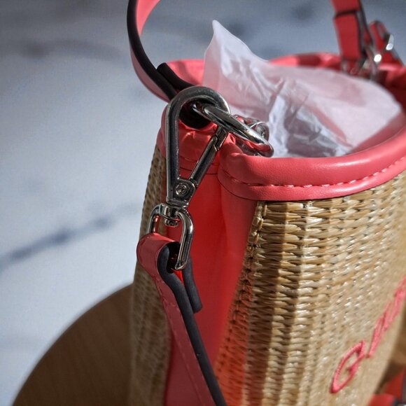 Guess Hot Pink & Tan Bucket Lyria Mini Crossbody Bag NWT - Picture 4 of 12